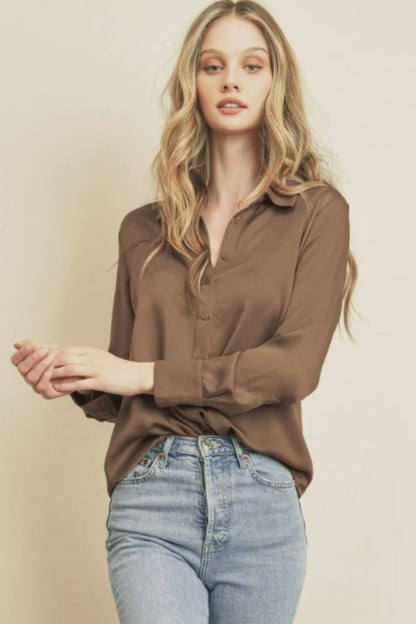 Button Down Satin Slim Shirt