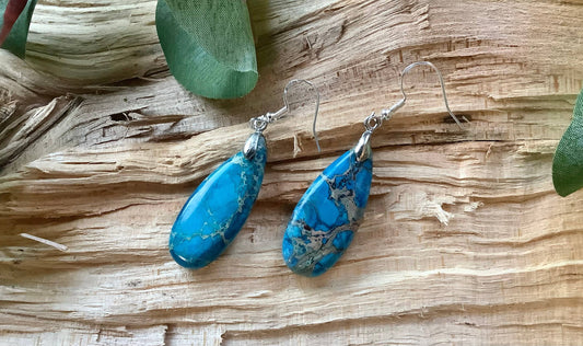 Earrings, dangle earrings, stone earrings: Darker blue