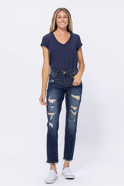 Judy Blue Mid-Rise Distressed Boyfriend Jeans