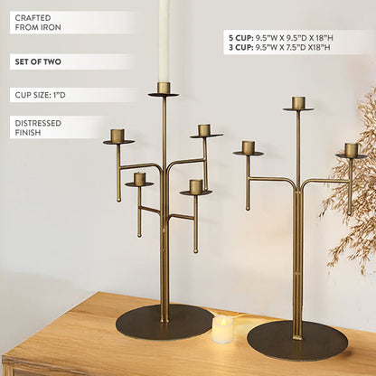 Freestanding Antique Iron Candelabra, Set of Two
