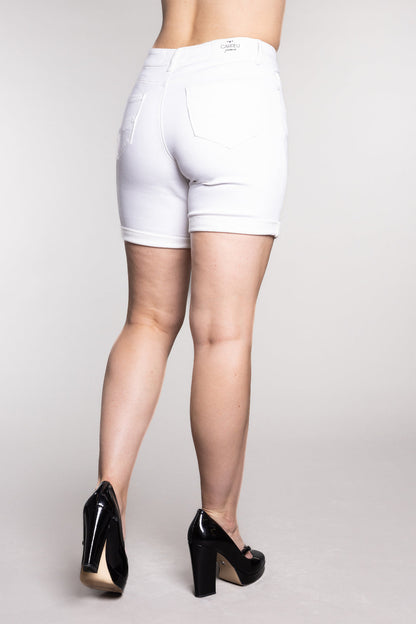 White Cuffed Denim Shorts