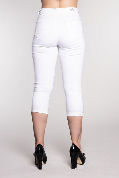 White Denim Cuffed Capri