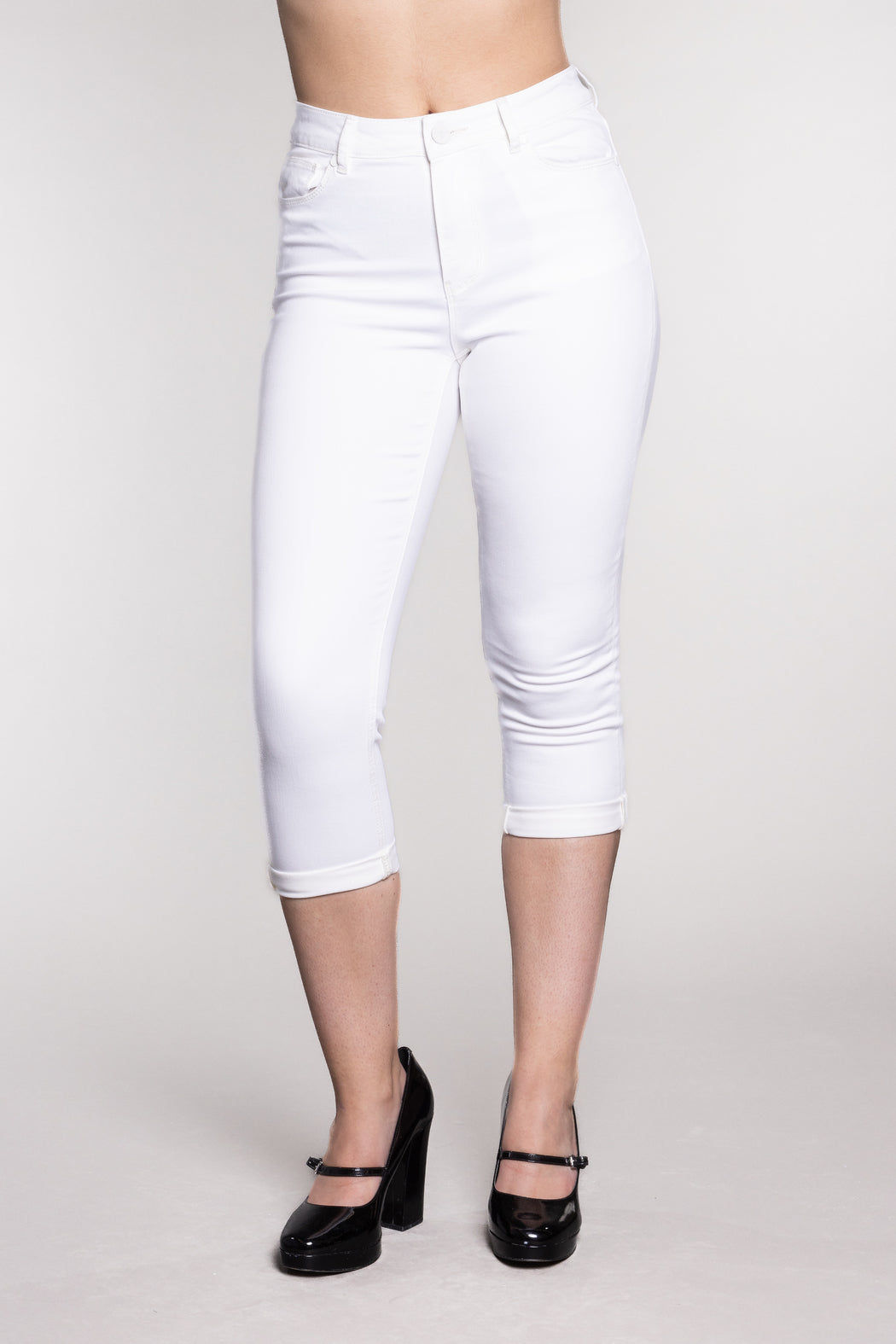 White Denim Cuffed Capri