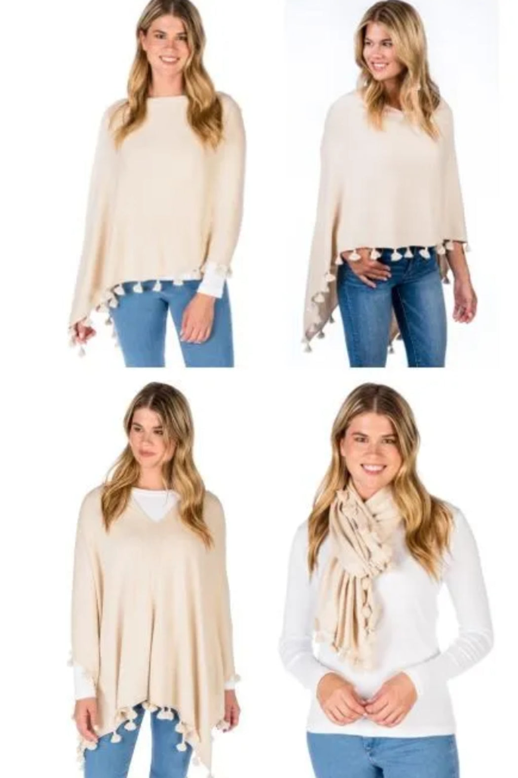 Cashmere Blend Tassel Trim Topper Poncho