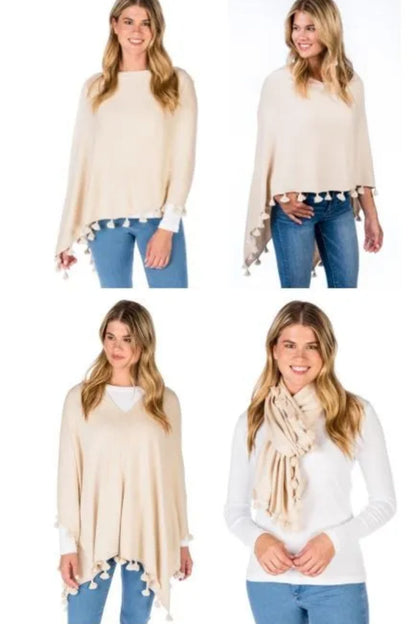 Cashmere Blend Tassel Trim Topper Poncho