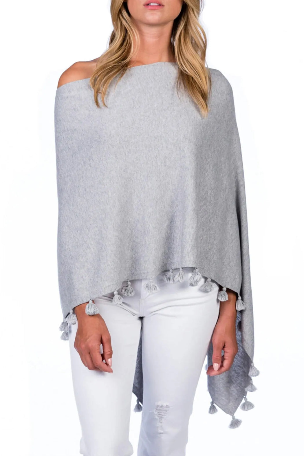 Cashmere Blend Tassel Trim Topper Poncho