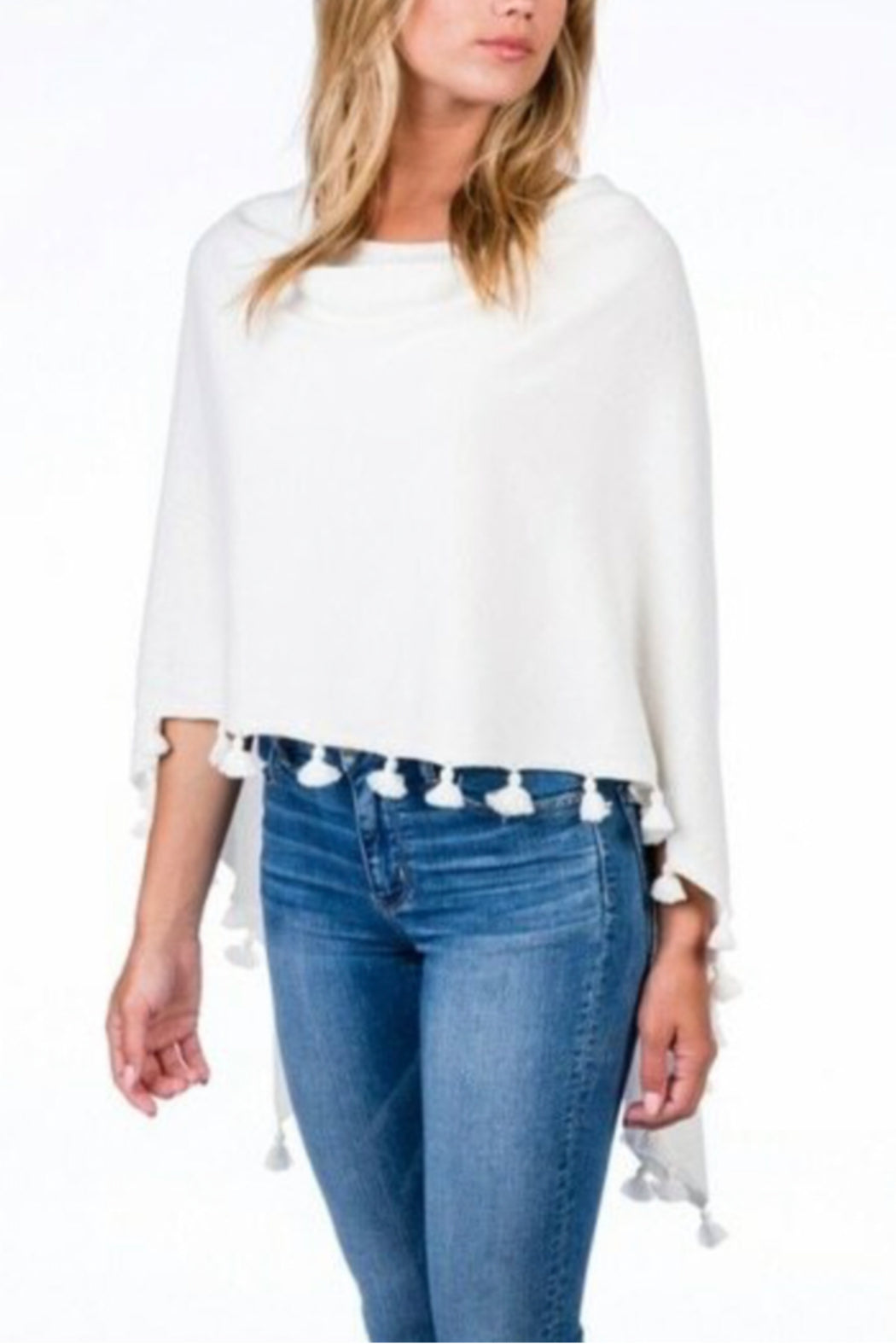 Cashmere Blend Tassel Trim Topper Poncho