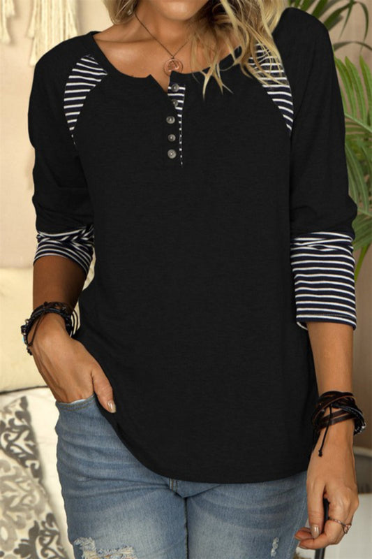 Casual Striped Color Block Crew Neck Shirt
