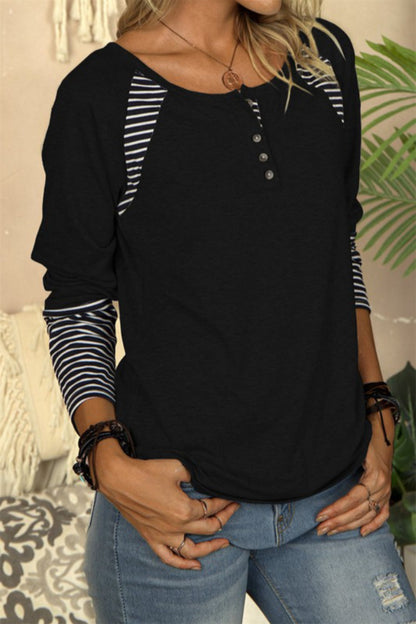 Casual Striped Color Block Crew Neck Shirt