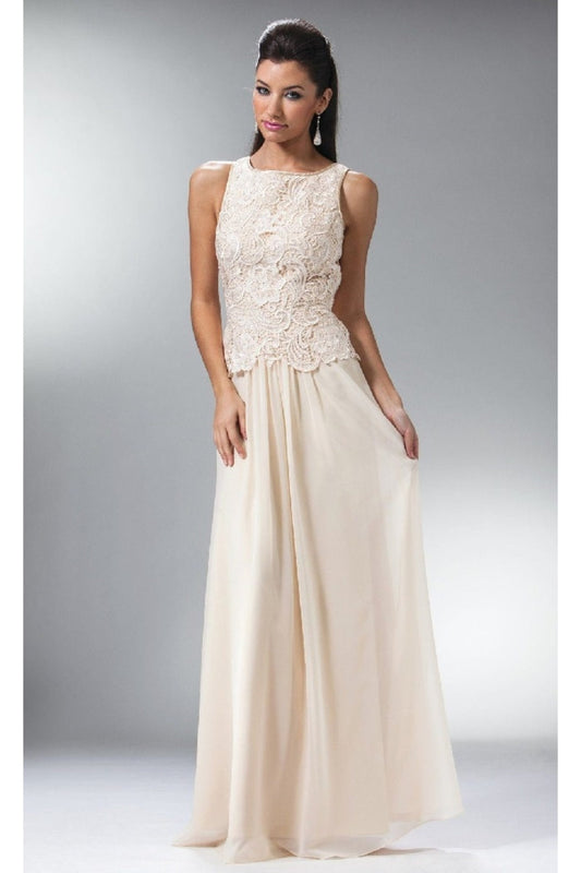 Champagne Lace Top Long Formal Dress