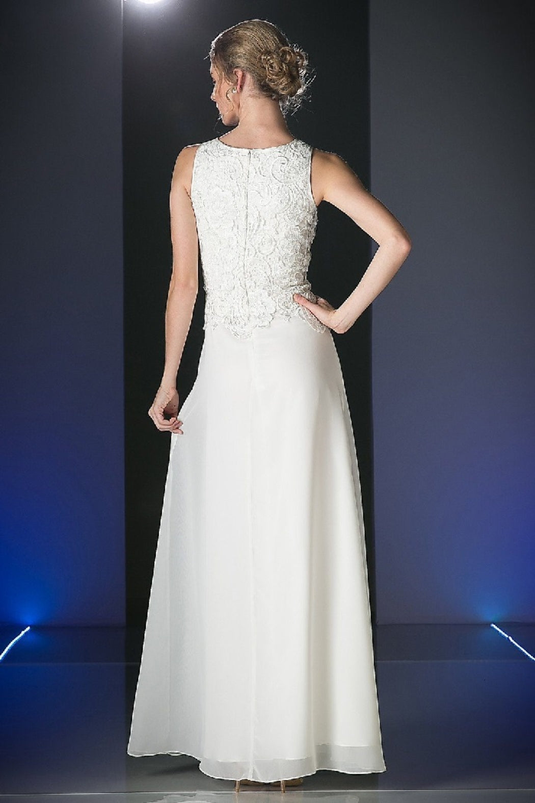 Champagne Lace Top Long Formal Dress