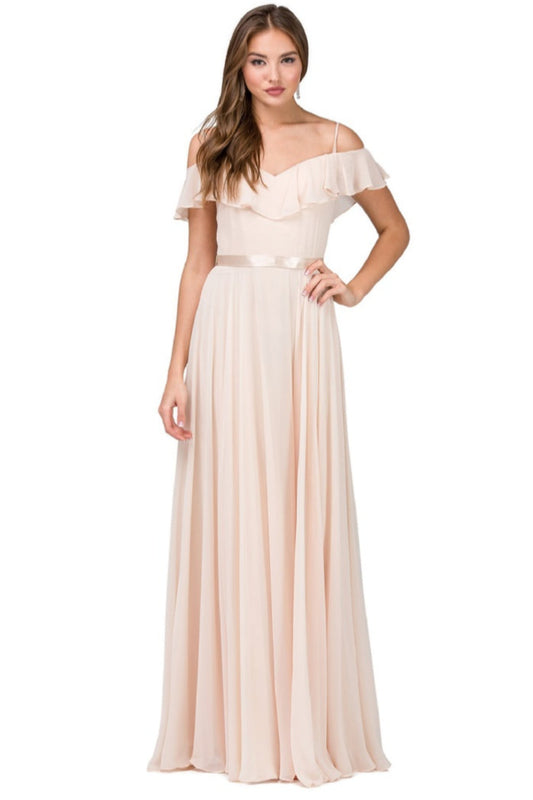 Champagne Off Shoulder Long Formal Dress