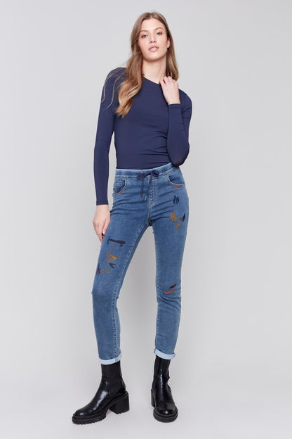 Embroidered Denim Jogger