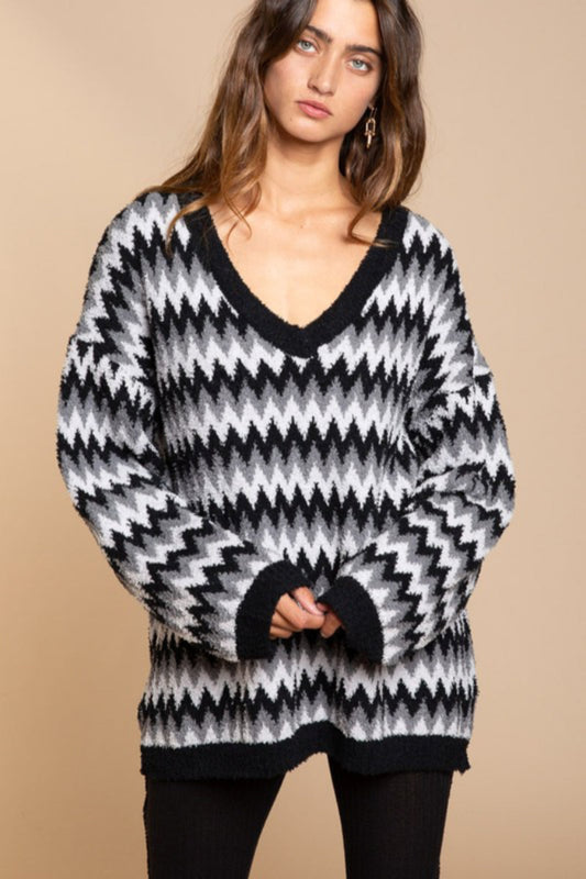Chevron V Neck Sweater