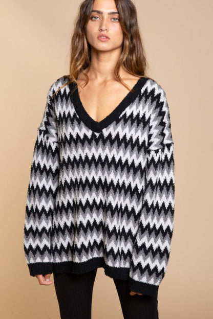 Chevron V Neck Sweater