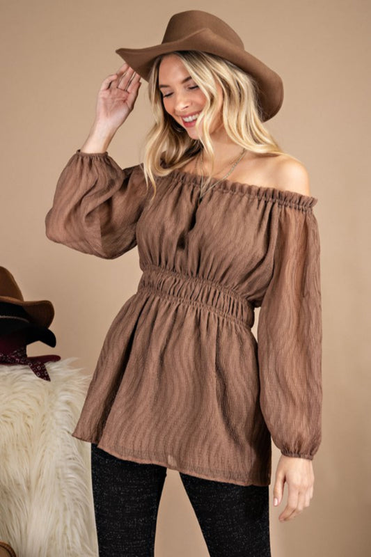 Cinched Waist Off Shoulder Top