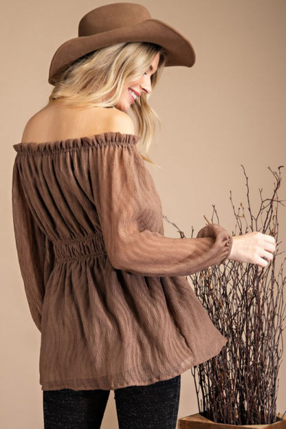 Cinched Waist Off Shoulder Top