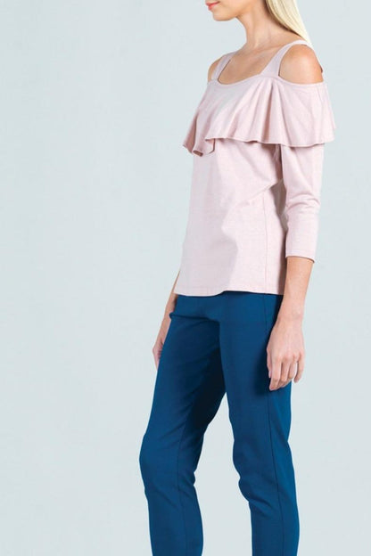 Cotton-Modal Open-Shoulder Ruffle-Top