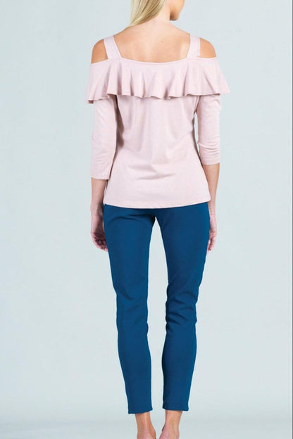 Cotton-Modal Open-Shoulder Ruffle-Top