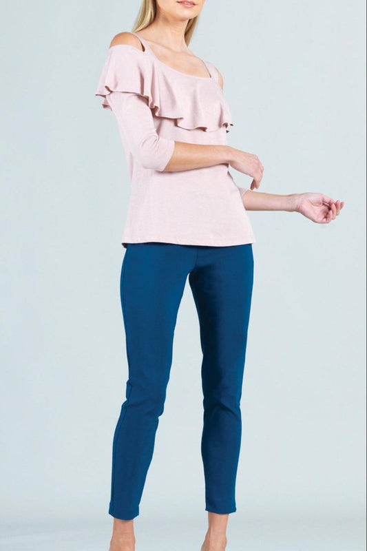 Cotton-Modal Open-Shoulder Ruffle-Top