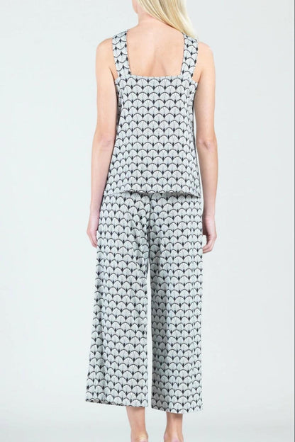 Fan-Print Grecian-Neckline Top