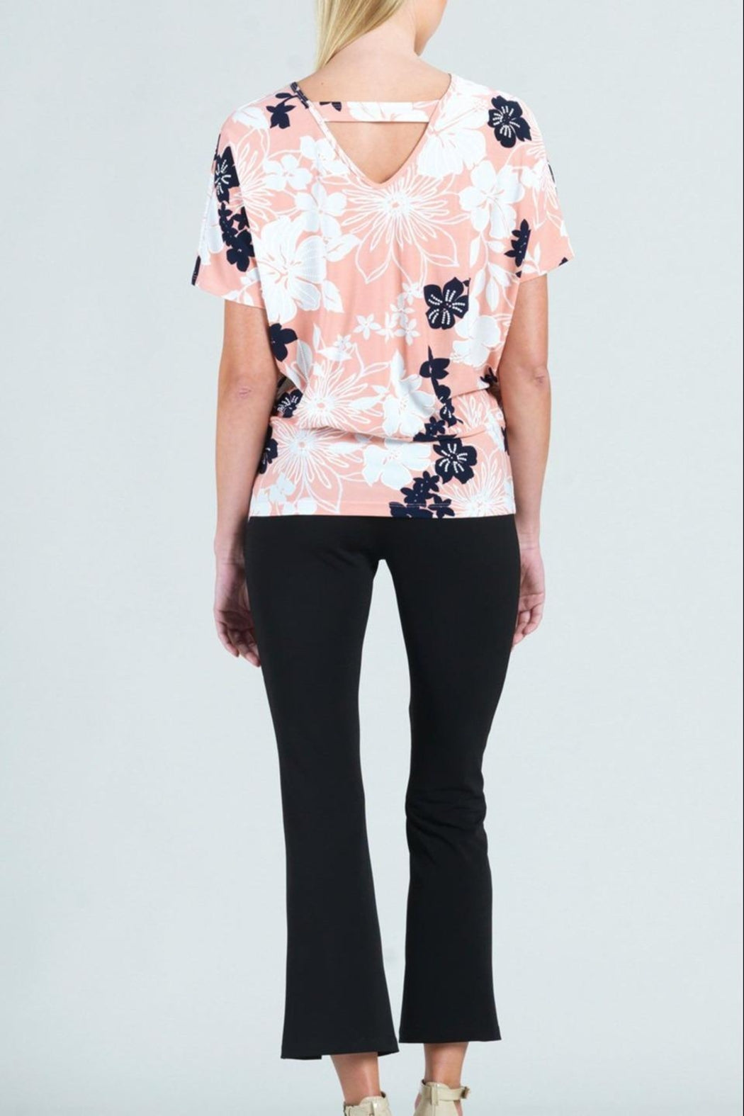 Floral-Scoop V-Neck Top