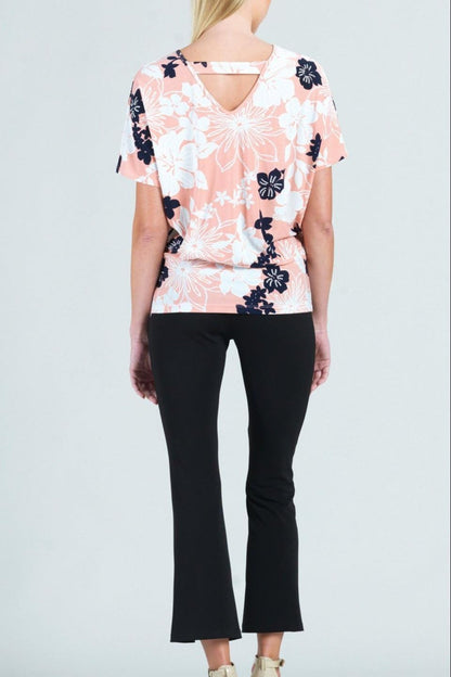 Floral-Scoop V-Neck Top