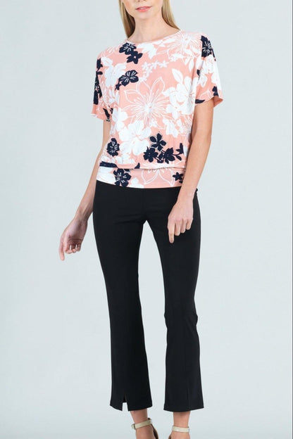Floral-Scoop V-Neck Top