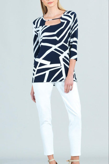 Front-Cut-Out Zig-Zag Soft-Knit-Tunic