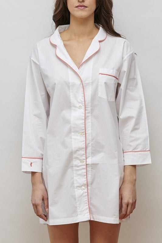 CLASSIC NIGHT SHIRT-WHITE/CORAL