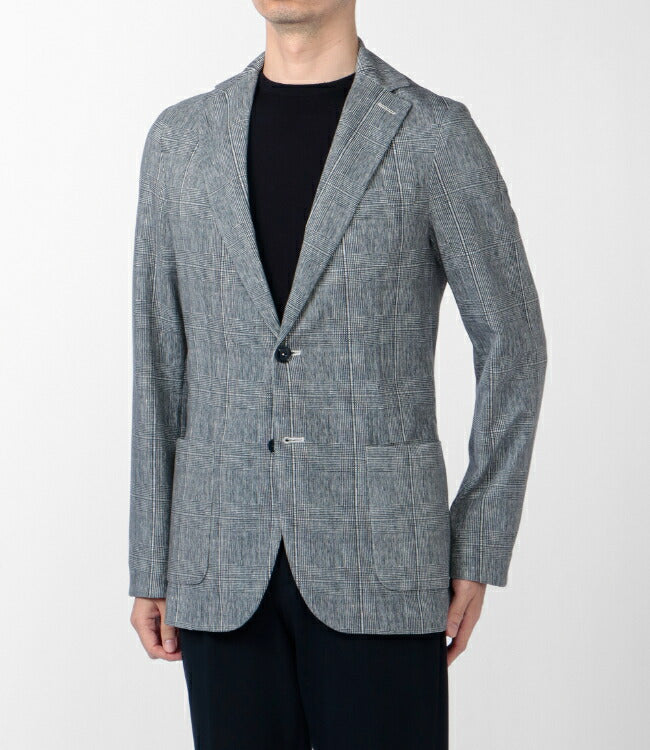 Circolo 4-way stretch Navy Checked Jersey Blazer