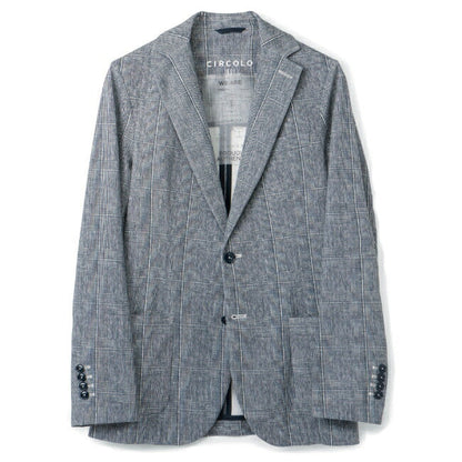 Circolo 4-way stretch Navy Checked Jersey Blazer