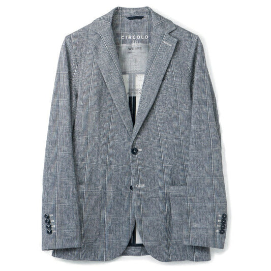 Circolo 4-way stretch Navy Checked Jersey Blazer