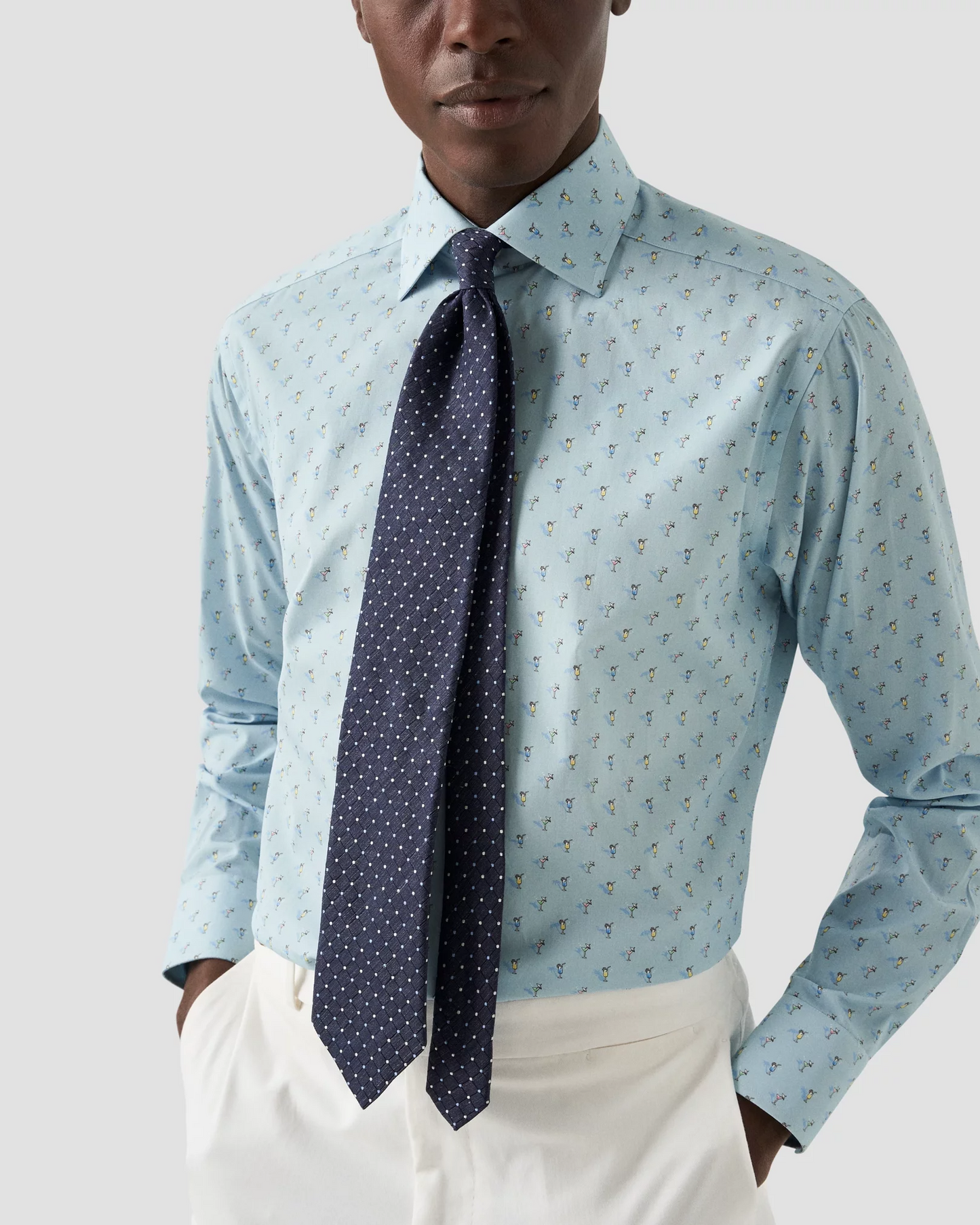 Eton Slim Fit Blue Dress Shirt with Cocktail Print