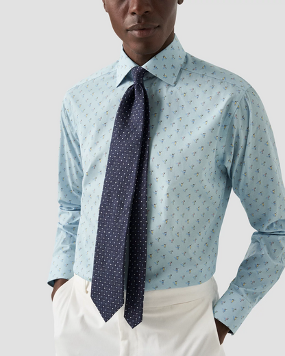 Eton Slim Fit Blue Dress Shirt with Cocktail Print