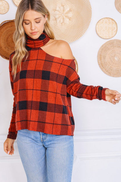 Cold Shoulder Buffalo Print Top