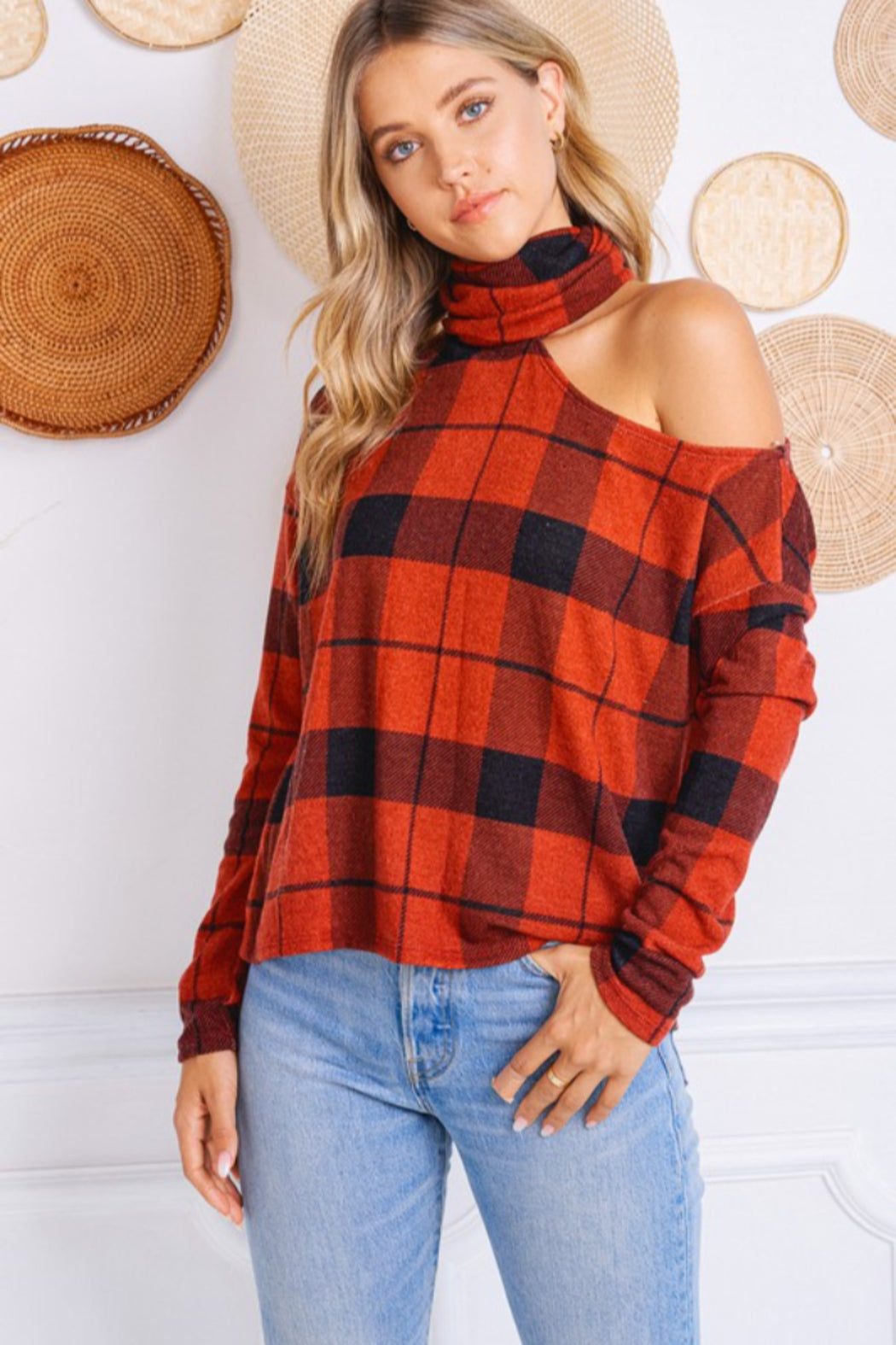 Cold Shoulder Buffalo Print Top