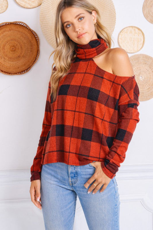 Cold Shoulder Buffalo Print Top
