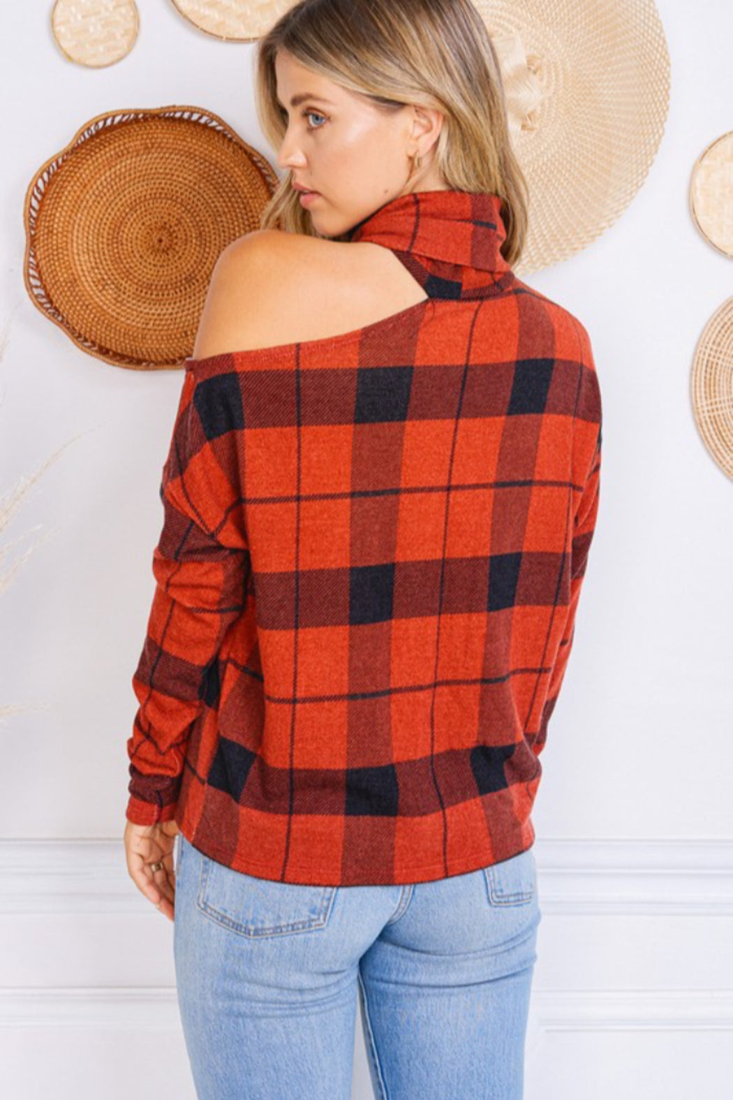 Cold Shoulder Buffalo Print Top