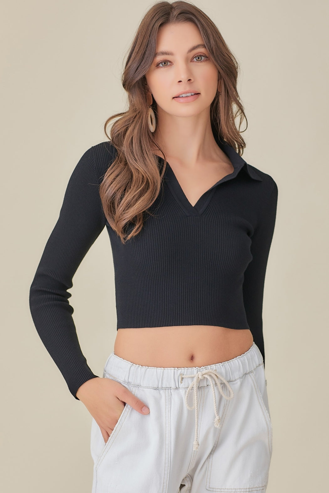 Collared Ribbed Sweater Top