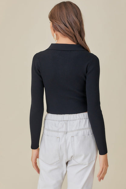 Collared Ribbed Sweater Top