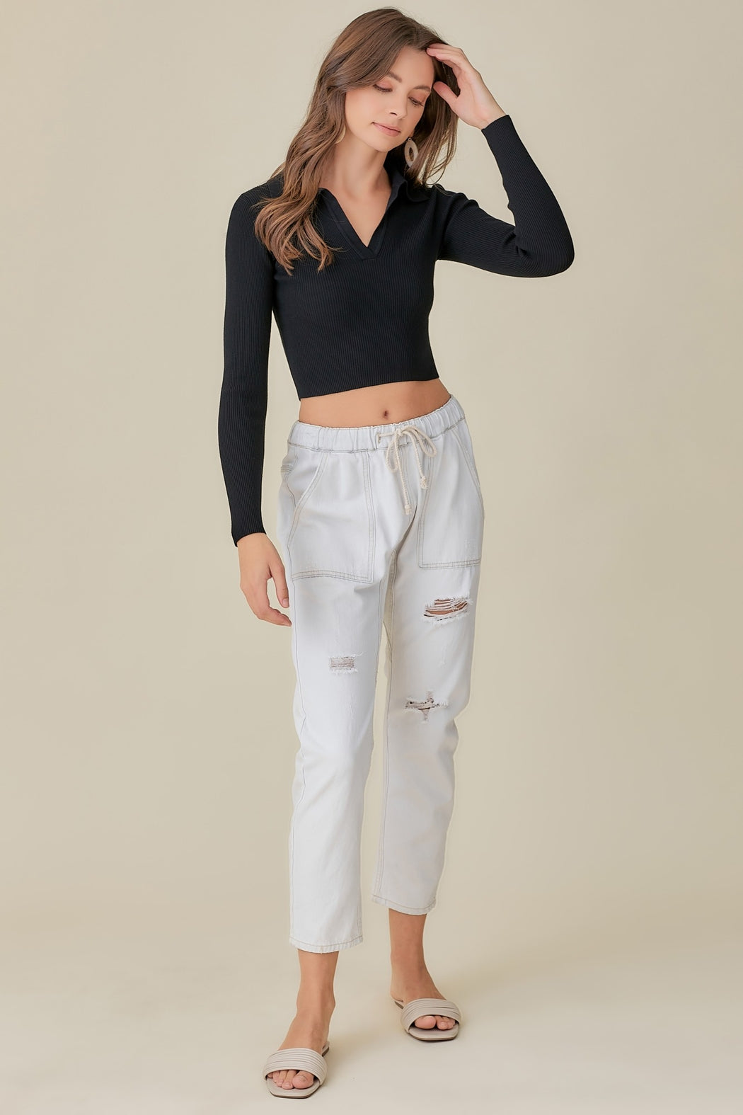 Collared Ribbed Sweater Top