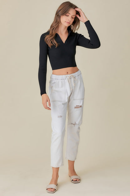 Collared Ribbed Sweater Top