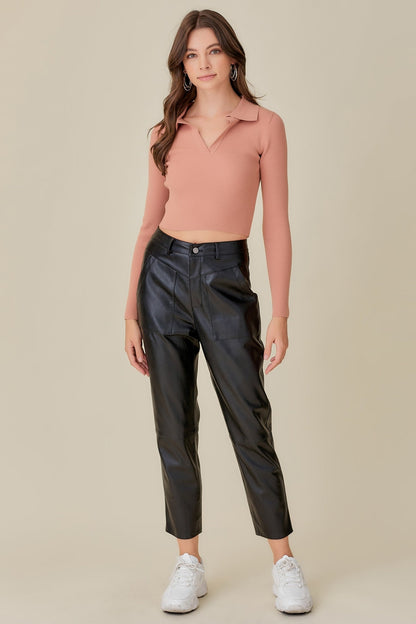 Collared Ribbed Sweater Top