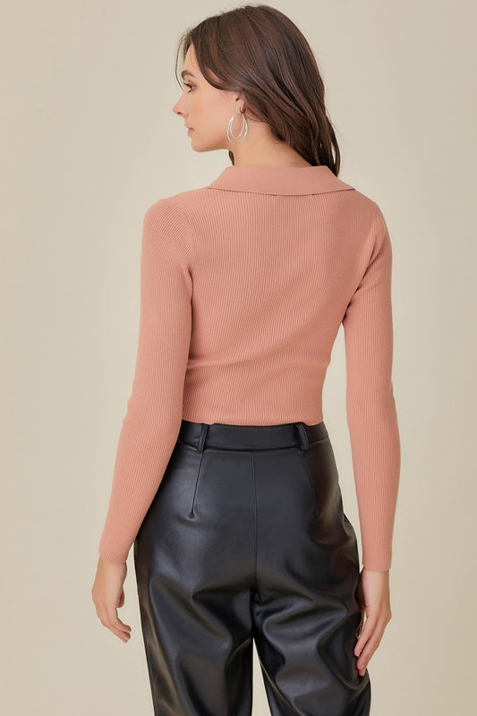 Collared Ribbed Sweater Top