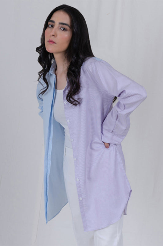 COLOR BLOCK STRIPED OVERSIZED SHIRT