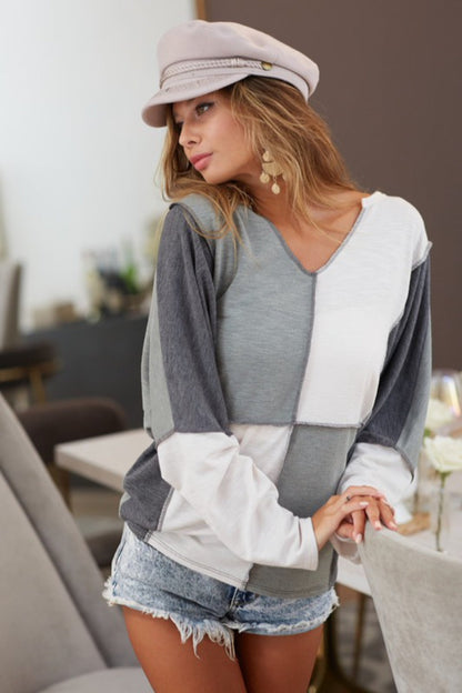 Color Block VNeck Top