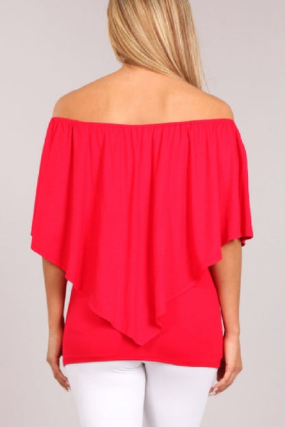 Convertible Elasticized Neckline Top - Red