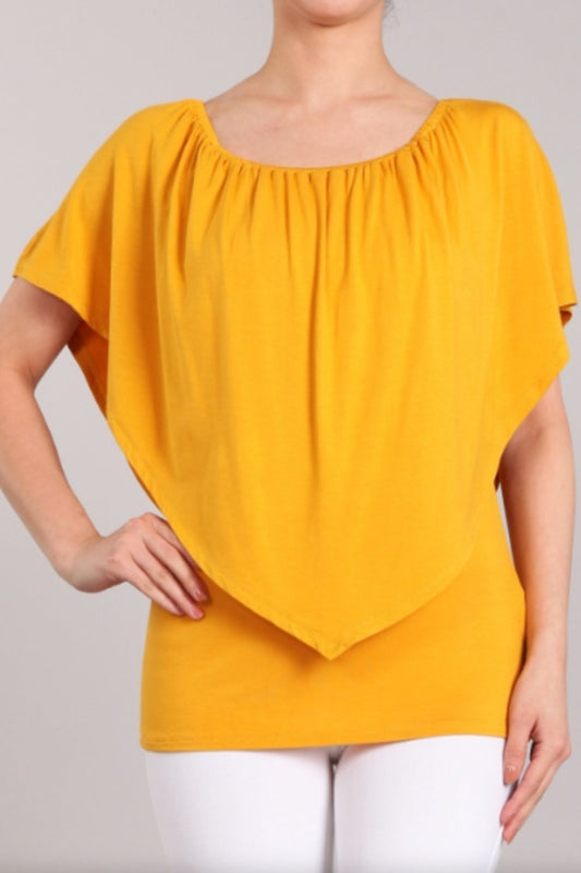 Convertible Neckline Top - Mustard Yellow