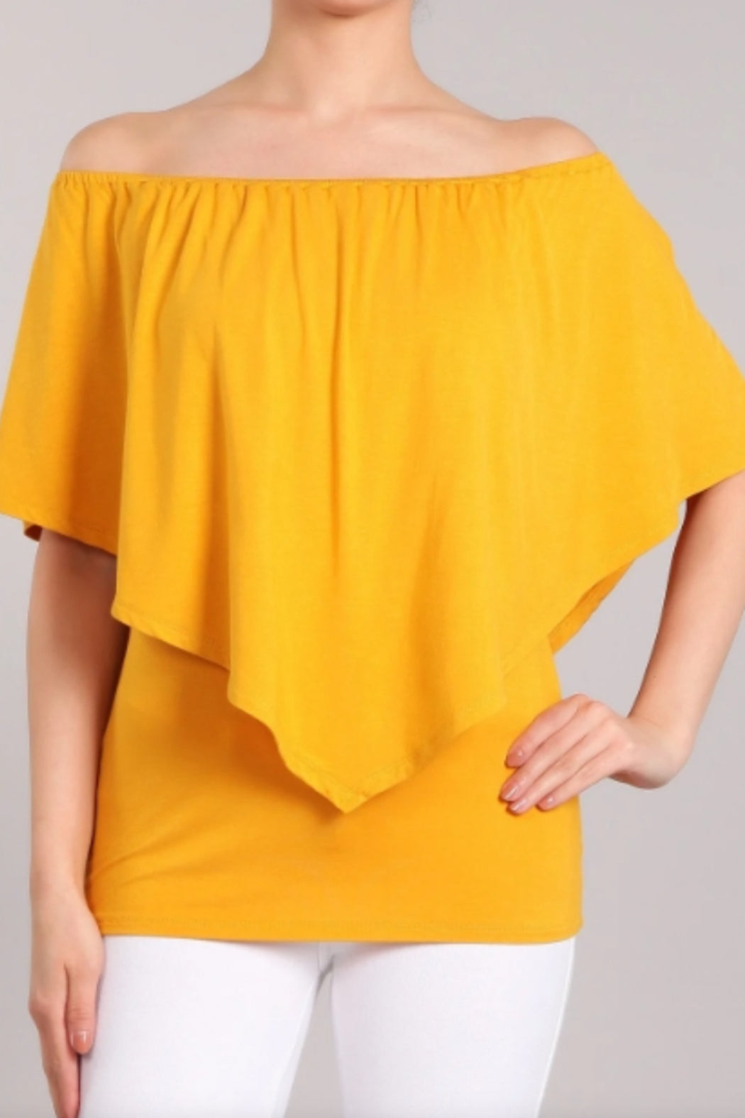 Convertible Neckline Top - Mustard Yellow